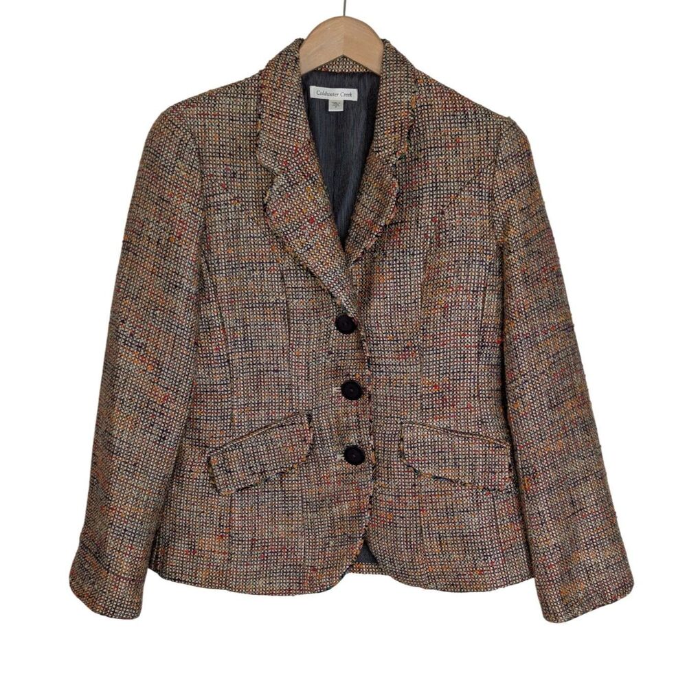 Tweed Blazer Coldwater Creek Sz 4 Brown Rainbow Artsy Academic Boho Collegiate